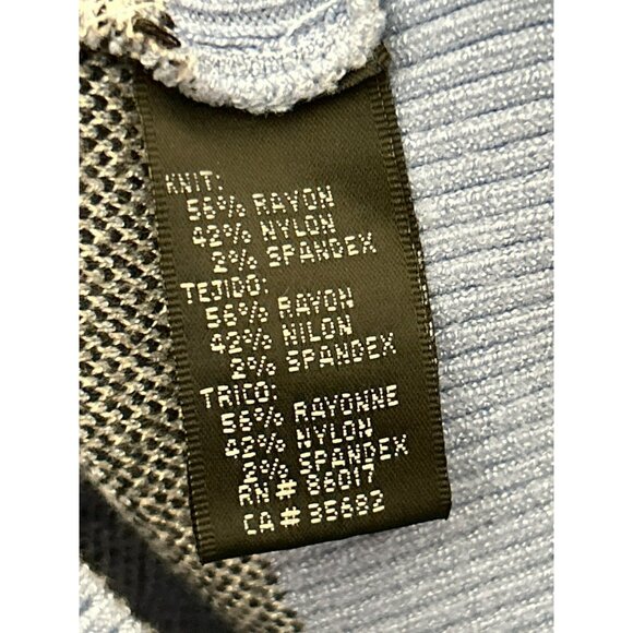 Y2K Bebe Blue Black Floral Knit Button-Front V-Neck Short-Sleeve Top Size M - Picture 5 of 6